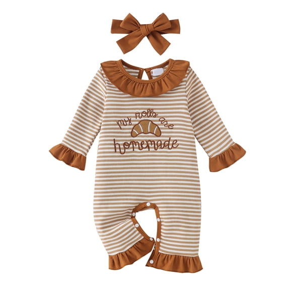 Dmsael Newborn Infant Baby Girl Romper Bodysuit Girls Stripe Print One Piece Jumpsuit Pants Clothes Outfits (Bronze,6-12 Months)