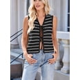 thumbnail image 5 of Women'S 2025 Summer Trendy Crochet Knit V Neck Sleeveless Tie Front Striped Sweater Vests Beach Outfits Black L, 5 of 7