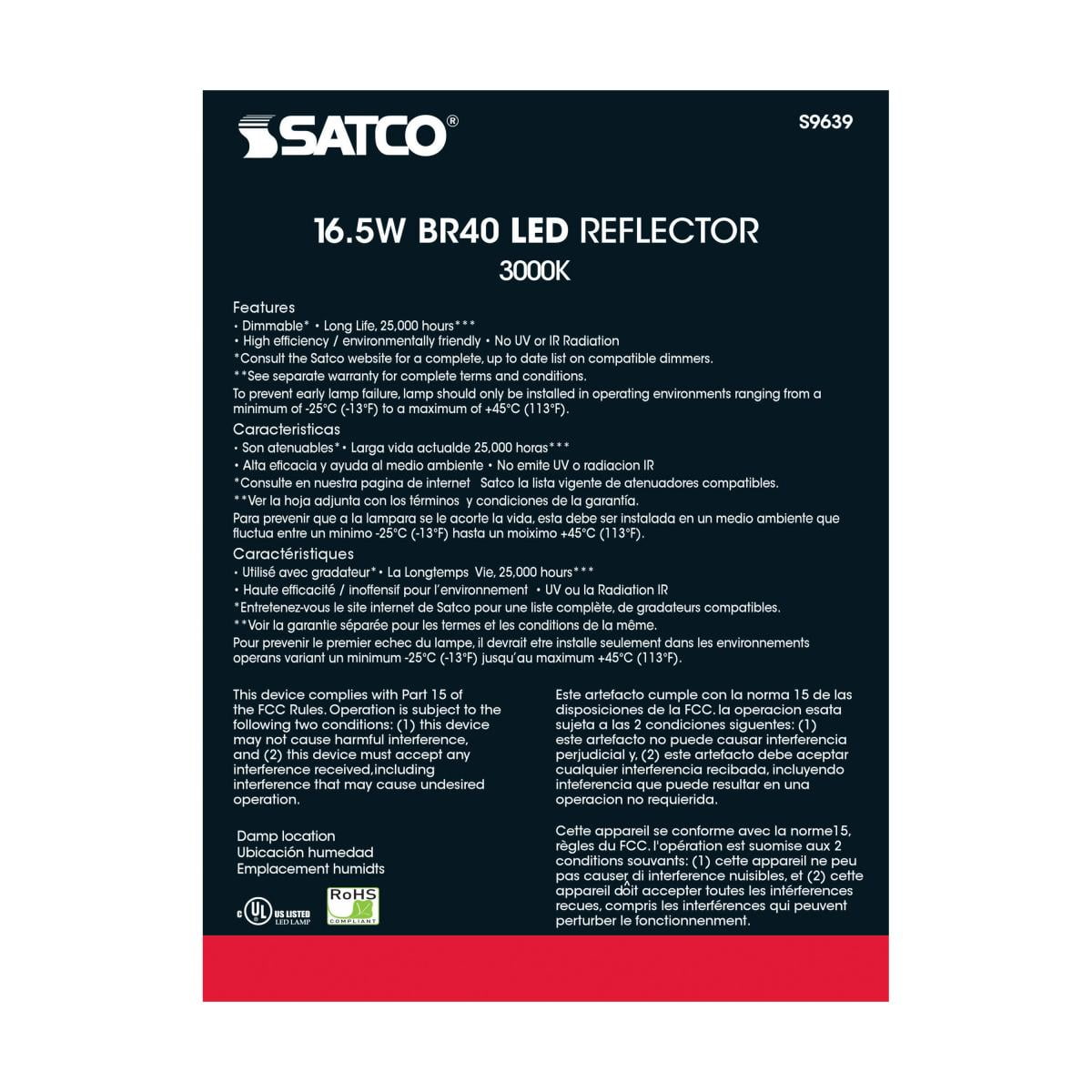 SATCO S9639 16.5 Watt 120V LED BR40 Reflector Light Bulb 3000K Dimmable (12 LED Light Bulbs)