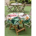 thumbnail image 4 of Outdoor Tablecloth with Umbrella Hole for Patio/Picnic/Party/Camping, Pink Flamingo Waterproof Table Cloth Round Cover Washable, Summer Tropical Palm Leaves Butterflies (Dia 60"), 4 of 9