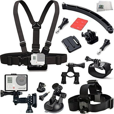 SSE® Adventure/Action Accessory Kit for GoPro HERO+, HERO4 Session, HERO4, HERO3+, HERO3 (Black, Silver & White), HERO & HERO+ LCD Includes Chest Strap + Head Strap + Wrist Strap + Arm (Best Head Strap For Gopro)