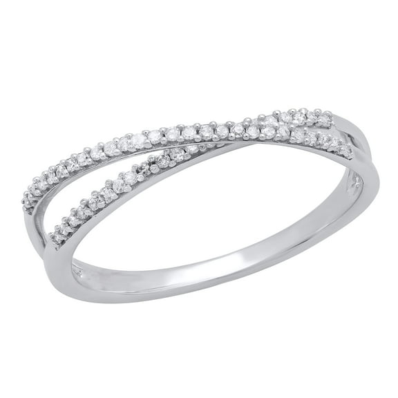 Dazzlingrock Collection Round White Diamond Criss Cross Anniversary Wedding Stackable Band for Women (0.17 ctw, Color I-J, Clarity I2-I3) in 10K White Gold, Size 9