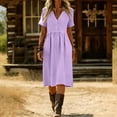 thumbnail image 2 of Miluxas Women's Short Sleeve Midi Dress Solid V Neck Business Casual Dress with Pockets Lighweight Summer Trendy Outfits for Daily & Vacation Purple, 2 of 6