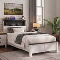thumbnail image 4 of Twin Bed Frame with Storage Headboard and Charging Station, LED Twin Platform Bed with Sturdy Metal Frame, No Box Spring Needed, Easy Assembly, Black and White, 4 of 11
