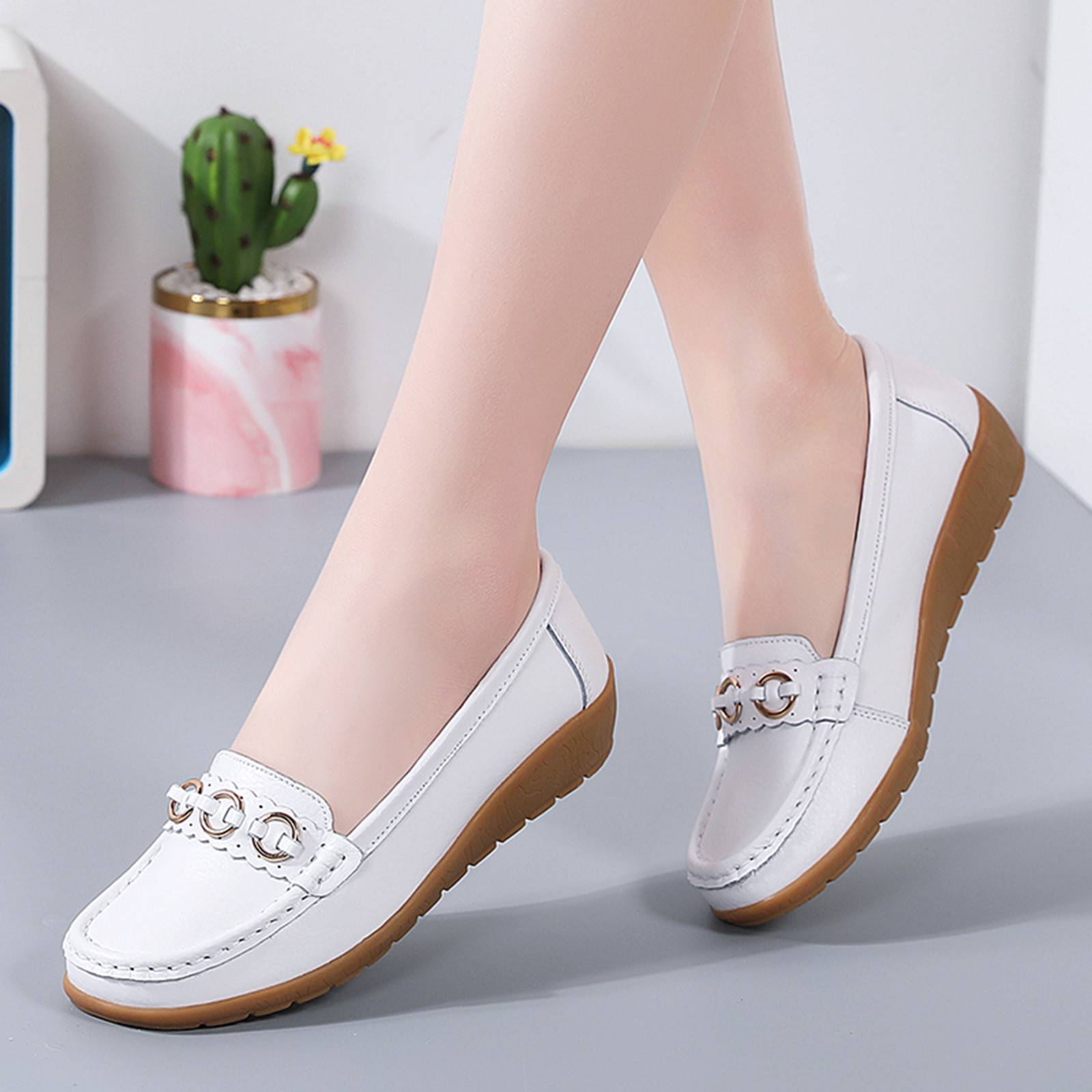 Pianpianzi Cork Sandals Women Flat Womens Flat Loafer Shoes Dance Shoes Women Flat Womens Comfort Walking Flat Loafer Slip On Leather Loafer Comfortable Flat Shoes Outdoor Driving Shoes - image 2 of 9