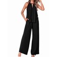 thumbnail image 2 of Women'S Hollow Out Halter Neck Sleeveless Top & Wide Leg Pants, Summer Casual Outfit Set Black XXL, 2 of 9
