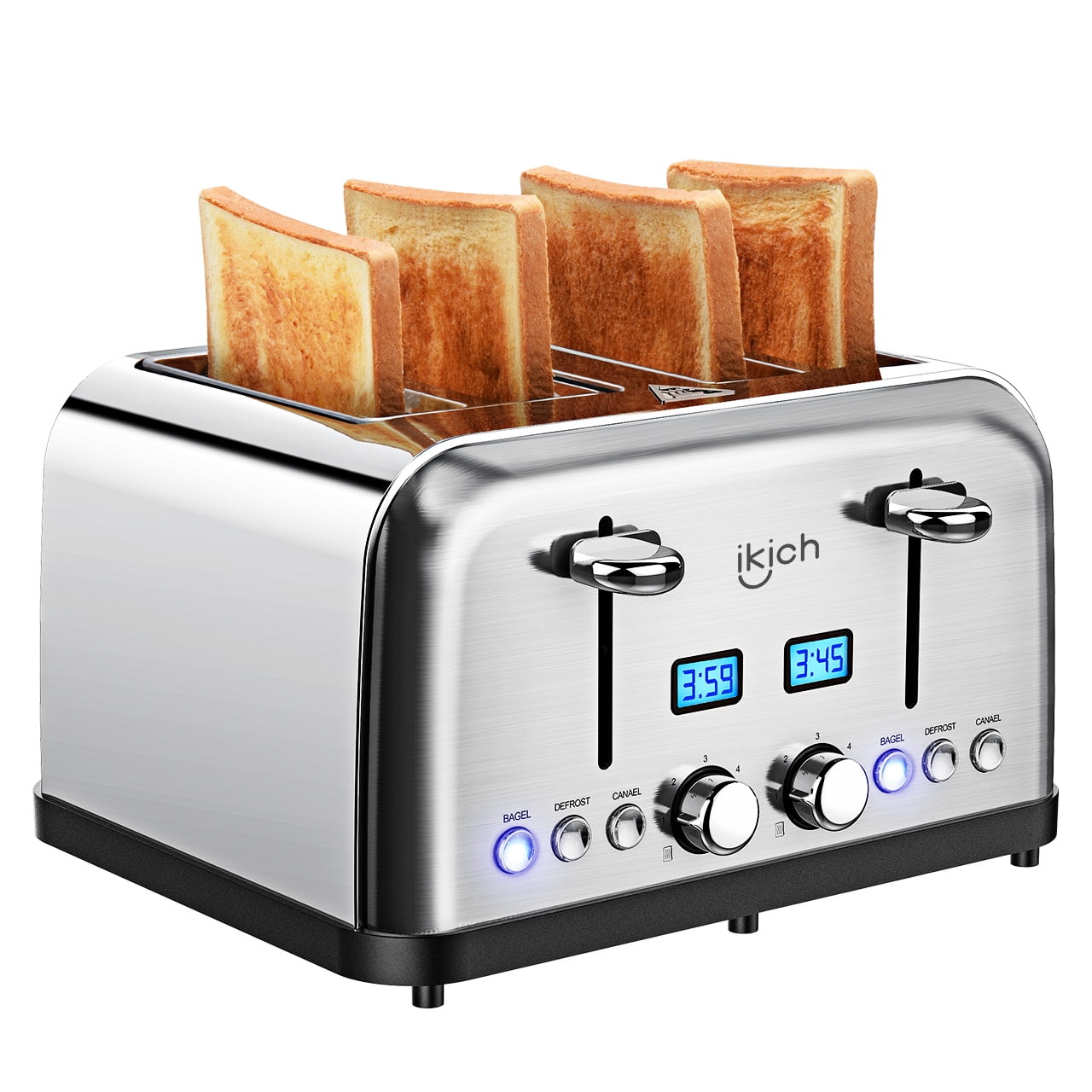 Extra-Wide Toaster Bread Toasting Slot Compact Stainless Steel Toaster for Bread Waffle Bagel Toaster 4 Slice 7 Toast Shade Settings 3 Function with Crumb Trays and 2 High Lift Lever 1500W 