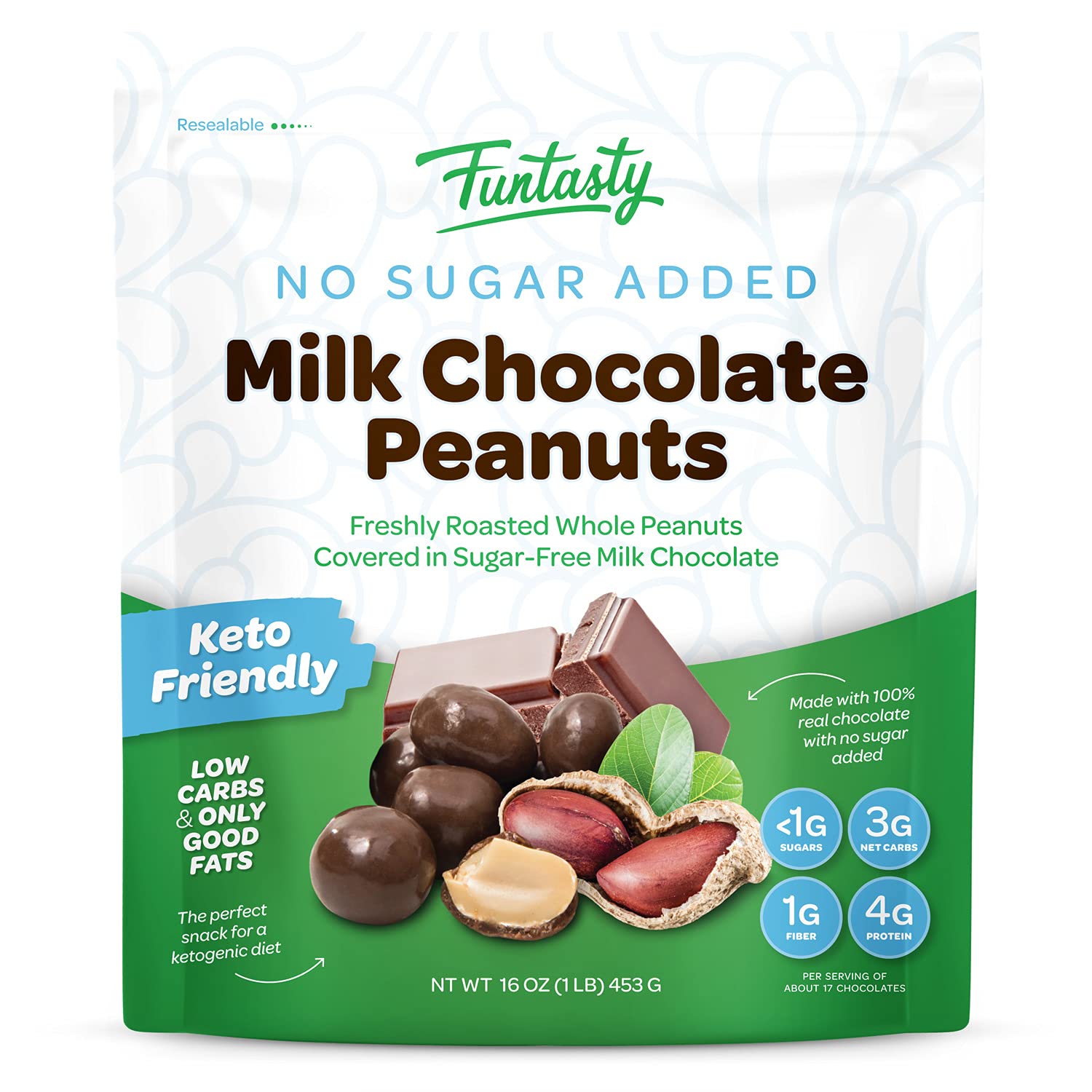 Funtasty Sugar Free Milk Chocolate Covered Peanuts, Keto Friendly, 1