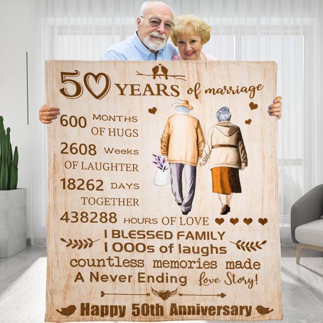 LHSHID Romantic Marry 50th Anniversary Fleece Throw Blankets Gift Happy 50th Anniversary Wedding Valentine Gifts for Her Wife Husband Mom Dad Grandpa Grandma 50"x60"