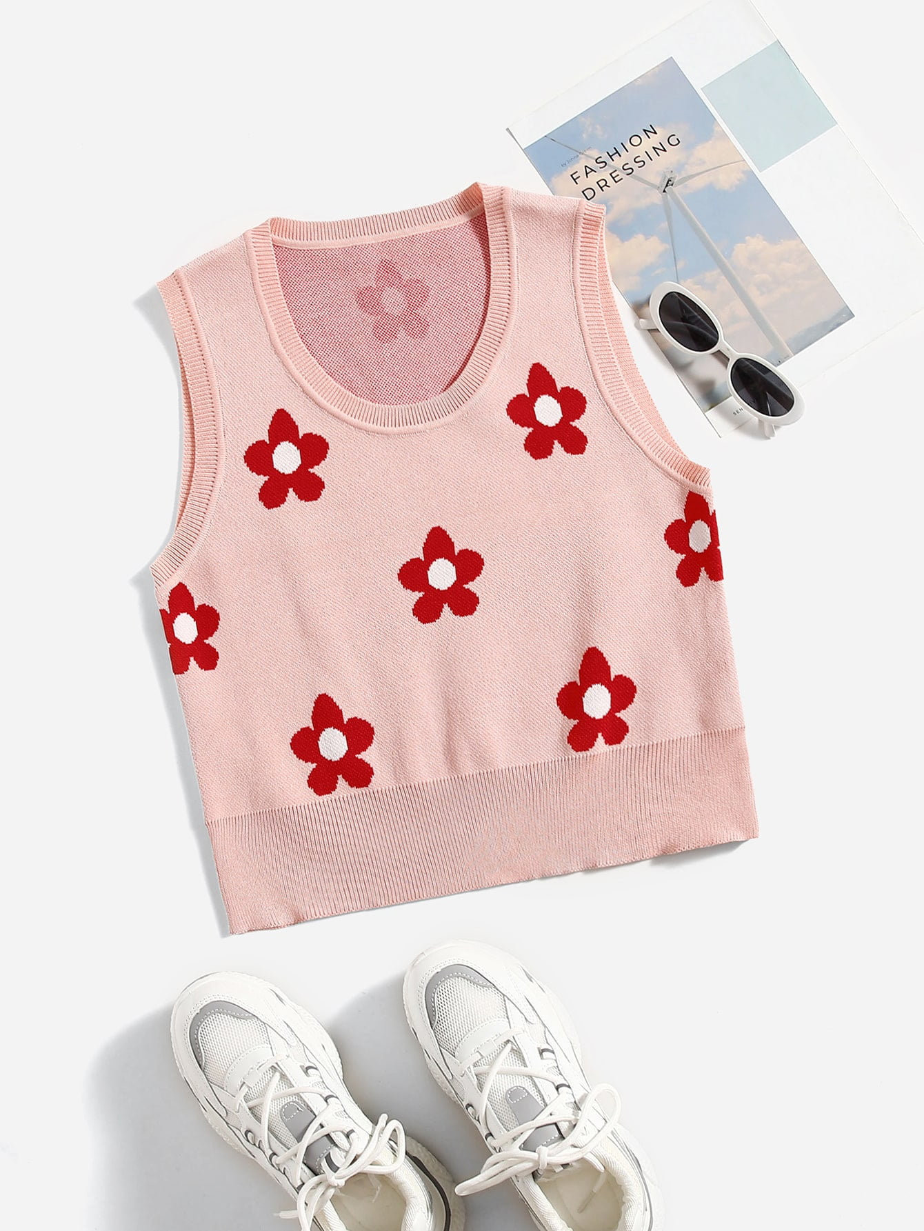 Women's Floral Pattern Sweater Vest 