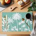thumbnail image 1 of Teal Green Palm Trees Placemats Set of 6 Tropical Summer Botanical Place Mats Indoor Wipeable Table Mats Washable Cloth Dining Table Placemats for Kitchen Holiday Party Home Decor 13x19 Inch, 1 of 5