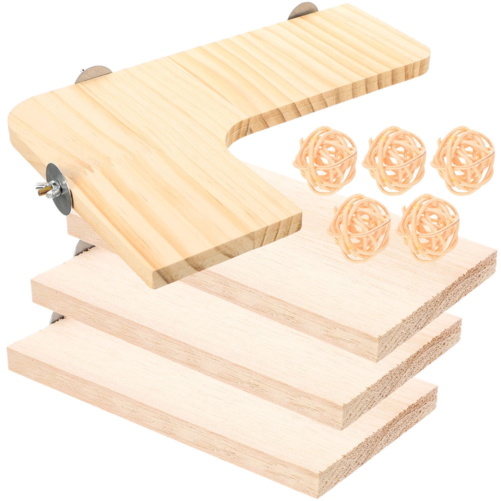 BESTYASH Beige Wooden Platform Pet Accessory for Chinchilla and Parrot Cage, Small Animal Play Stand 1 Set