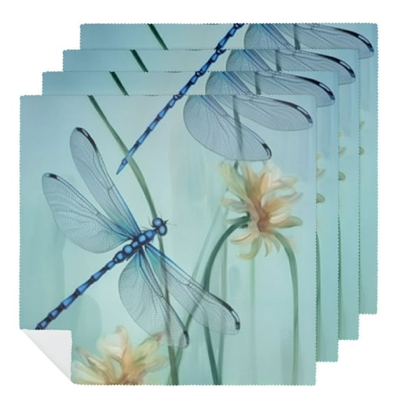 JRXY Dragonflies Flowers Sky Polyester Cloth Napkins for Farmhouse Party Dining Table Decor Reusable (Pack of 4) 2 PCS