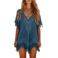 thumbnail image 2 of Women'S V Neck Beach Dress Cover Ups Short Sleeve Embroidered Western Cowgirl Short Dresses Bohemia Sky Blue L, 2 of 5