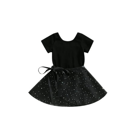 

Qtinghua Toddler Baby Girls Ballet Leotards Short Sleeve Round Neck Romper with Removable Tie-up Skirt 2Pcs Dance Outfits