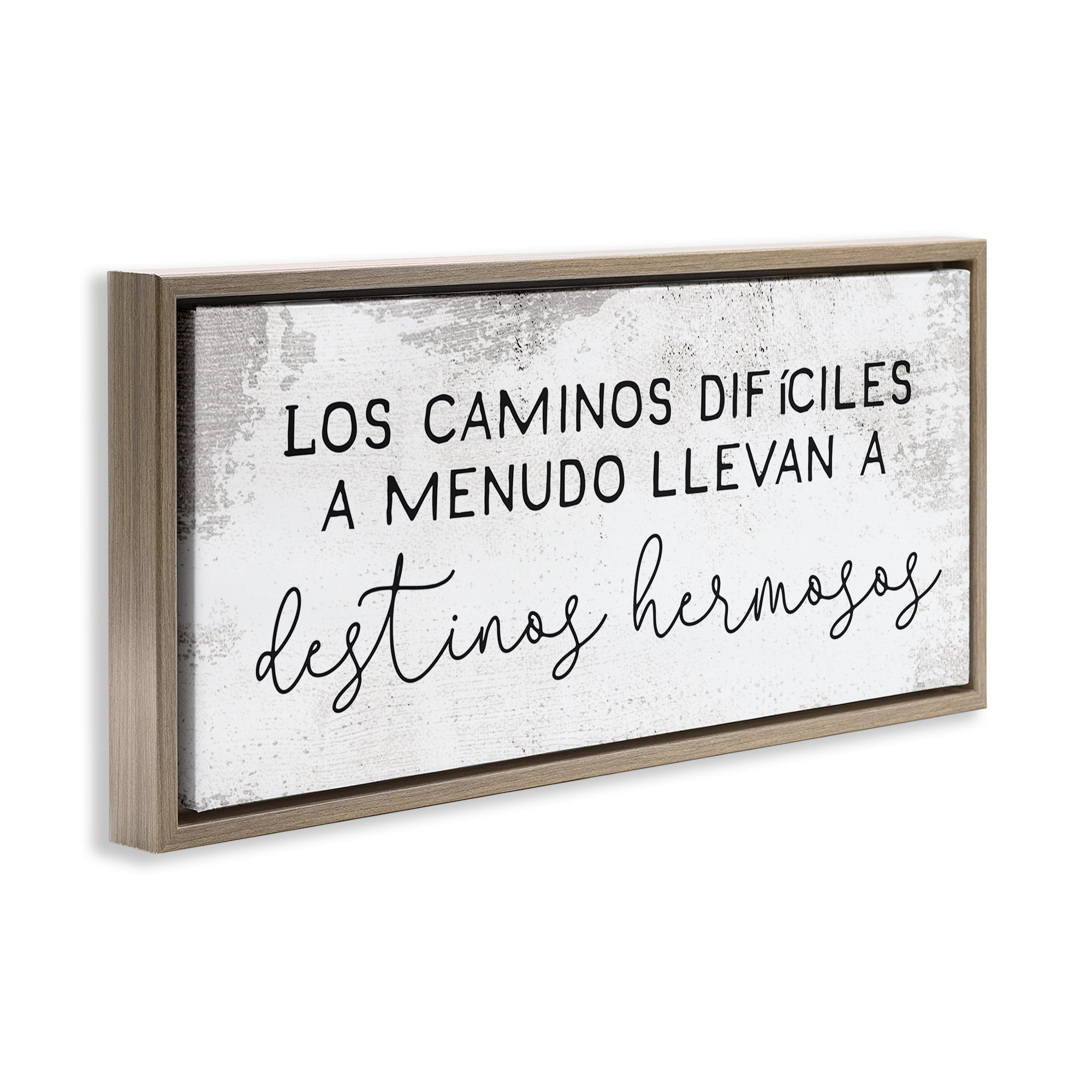 Stupell Industries Caminos Difíciles, Destinos Hermosos Inspirational Quotes & Sayings Painting Brown Floater Framed Art Print Wall Art, 25 x 11