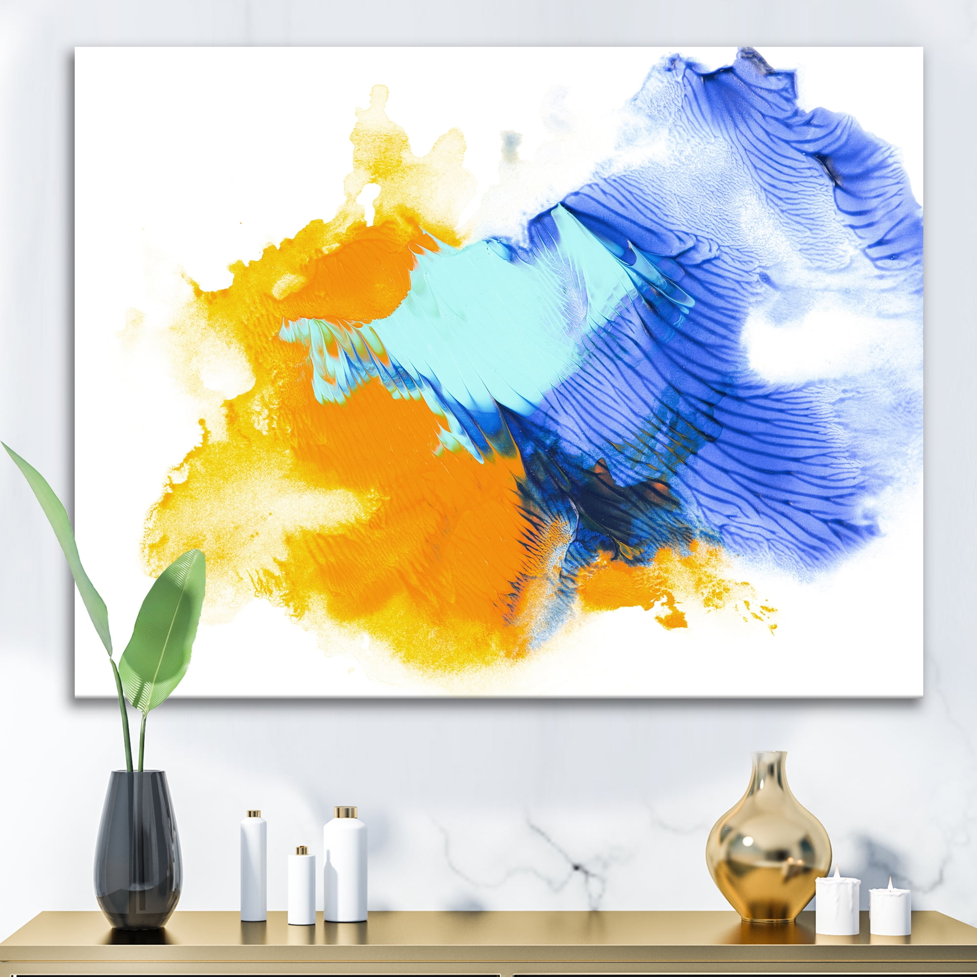 Designart ' Abstract Orange and Blue Clouds ' Modern Canvas Wall Art Print