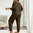 thumbnail image 5 of Loopsun Womens Pajama Sets, Women's Plus Size Casual Solid 3/4 Sleeve Shirts and Long Pants Pajama Loungewear Set Brown, XXXXXL, 5 of 5