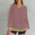 thumbnail image 2 of Htigea Womens Oversized Sweatshirts Crewneck Long Sleeve Striped Tops Casual Loose Fit Pullover Y2K Shirts Fall Workout Sweatshirt Purple S, 2 of 5