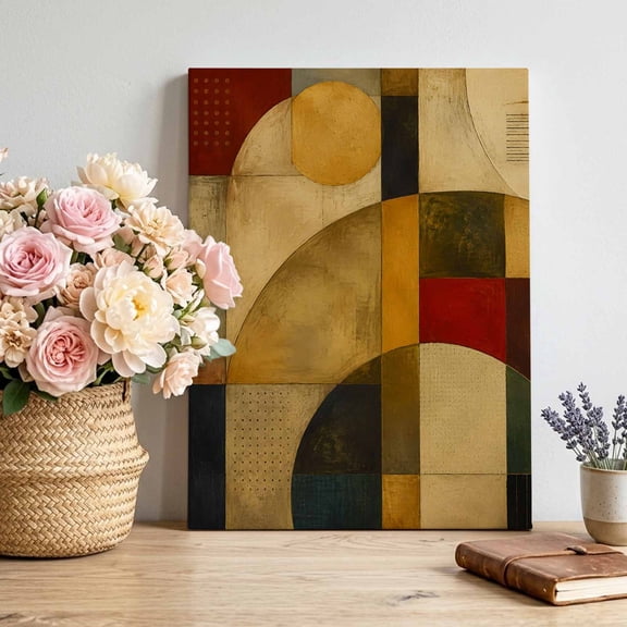 Canvas Wall Art Abstract Geometric Canvas Art Print Modern Oil Painting Color Block Patchwork Pictures Wall Decor for Living Room Bedroom Artwork Decorations Stretched Framed Ready to Hang 8"x10"