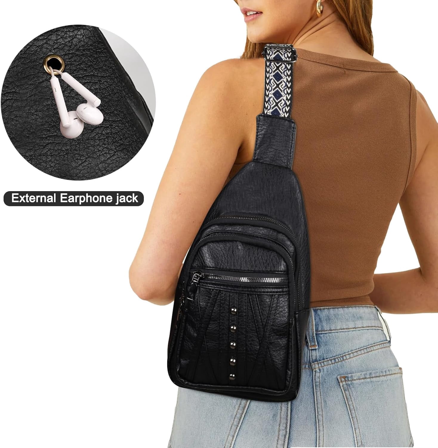 Sling Bag for Women Crossbody, Leather Cross Body Fanny Packs for Women, Trendy Chest Bag for Travel and Daily Use
