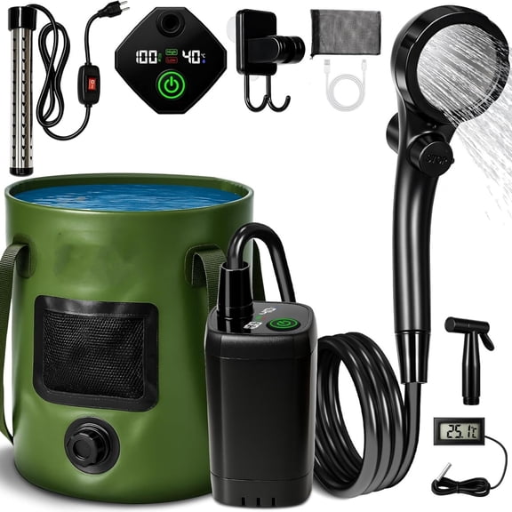 "Portable Shower for Camping, 6000mAh Rechargeable Camp Shower Pump with Large Capacity Foldable Bucket, Filtered Shower Head, Outdoor Camp Shower Pump for Hiking,