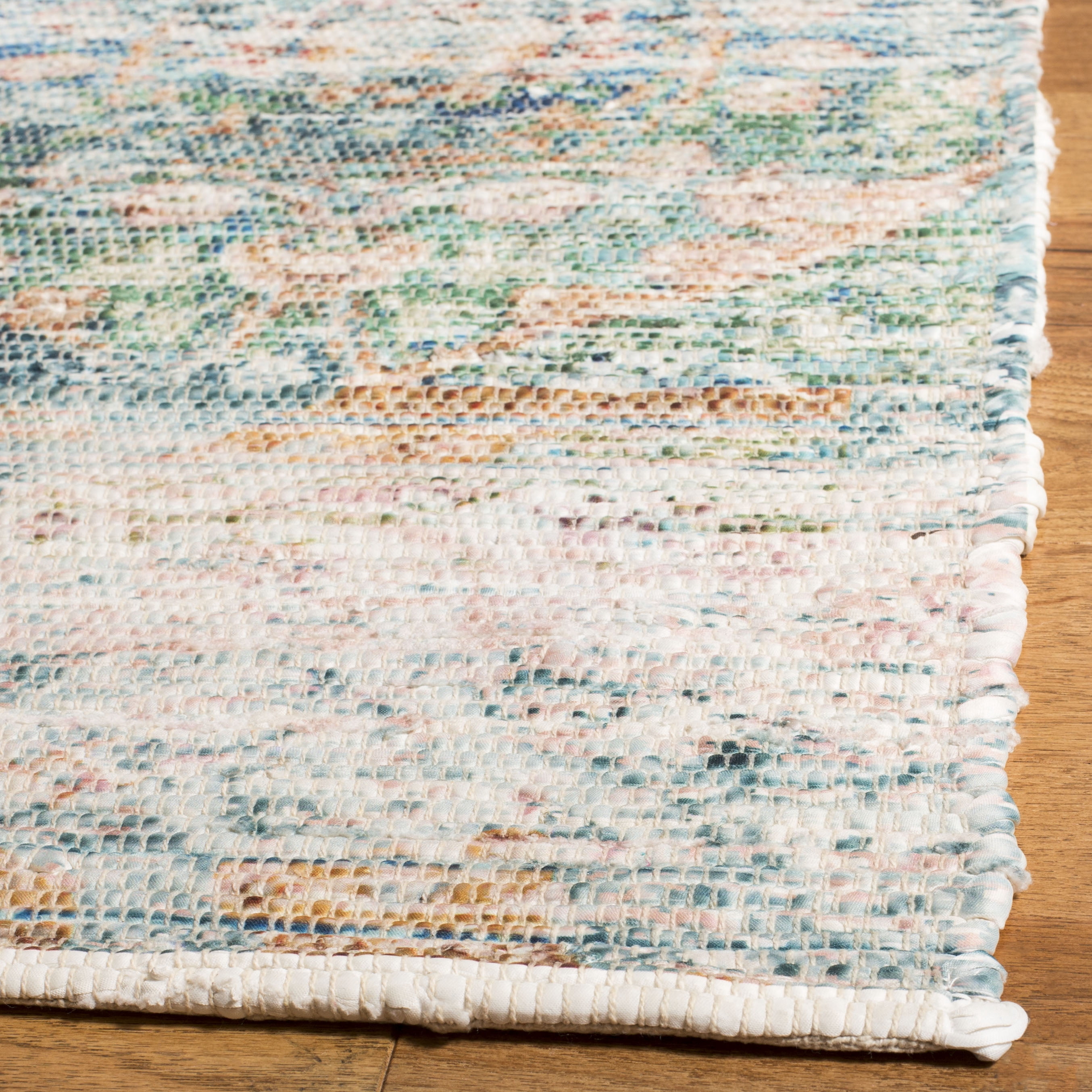 SAFAVIEH Saffron Candelario Floral Cotton Runner Rug, Turquoise/Peach, 2'3" x 10'