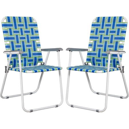 F2C Patio Lawn Chairs Folding Set of 2, Metal Webbed Folding Outdoor Beach Chair Portable for Camping BBQ, Fishing,Yard, Garden(Blue)