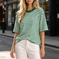 thumbnail image 5 of Guluxicc Women's Striped Beach Shirts Crew Neck 1/2 Sleeve Basic Tops for Summer Casual Outfits, 5 of 7