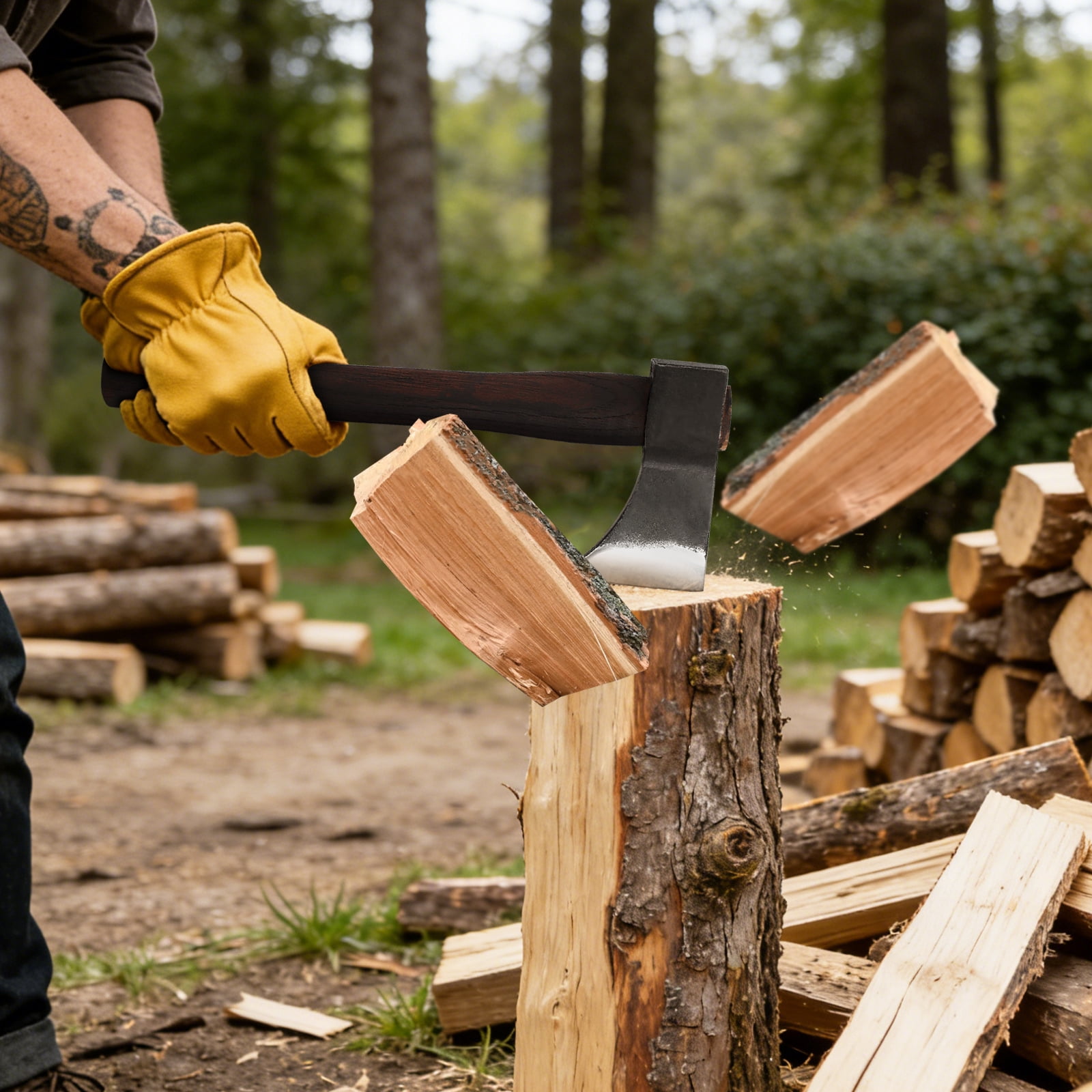 WICING 15.7" Hatchet, 1065 Manganese Steel Blade with Beech Wood Handle, Balanced Hand Axe for Outdoor Use