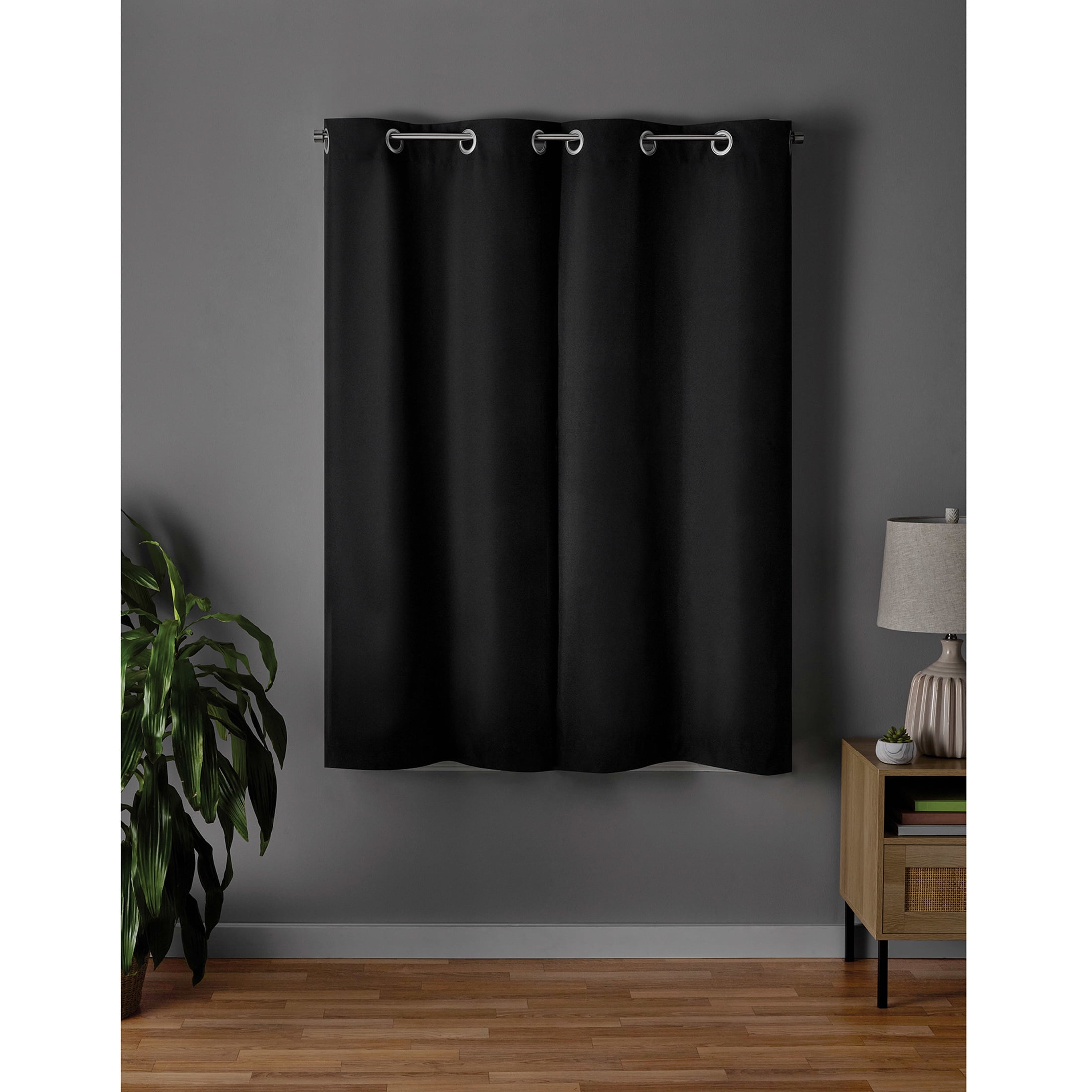 Mainstays Black Solid Blackout Grommet Single Curtain Panel, 30 in W x 63 in L