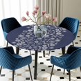 thumbnail image 5 of Elastic Fitted Round Tablecloth, Japanese Waterproof Stretch Table Cover for 45"-54" Tables, Navy Blue Country Flowers Leaves Aesthetic Washable Outdoor Tablecloths for Patio, Picnic, Camping, 5 of 9