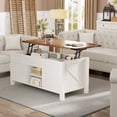 thumbnail image 4 of OKD 48" Farmhouse Lift Top Coffee Table with Sliding Barn Door, Rustic Center Table with Hidden Storage Compartment for Living Room, Office, Antique White, 4 of 10