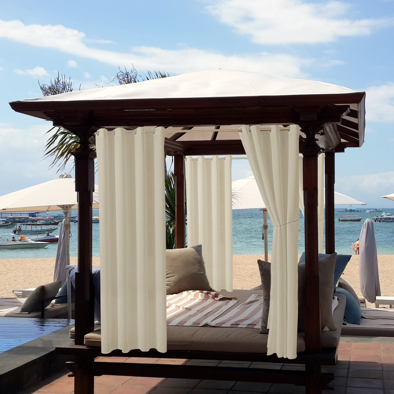 (2 Panel) SHANNA Outdoor Curtains for Patio Waterproof Cabana Grommet Curtain Panels, Beige, 52 x 108 inch, Set of 2