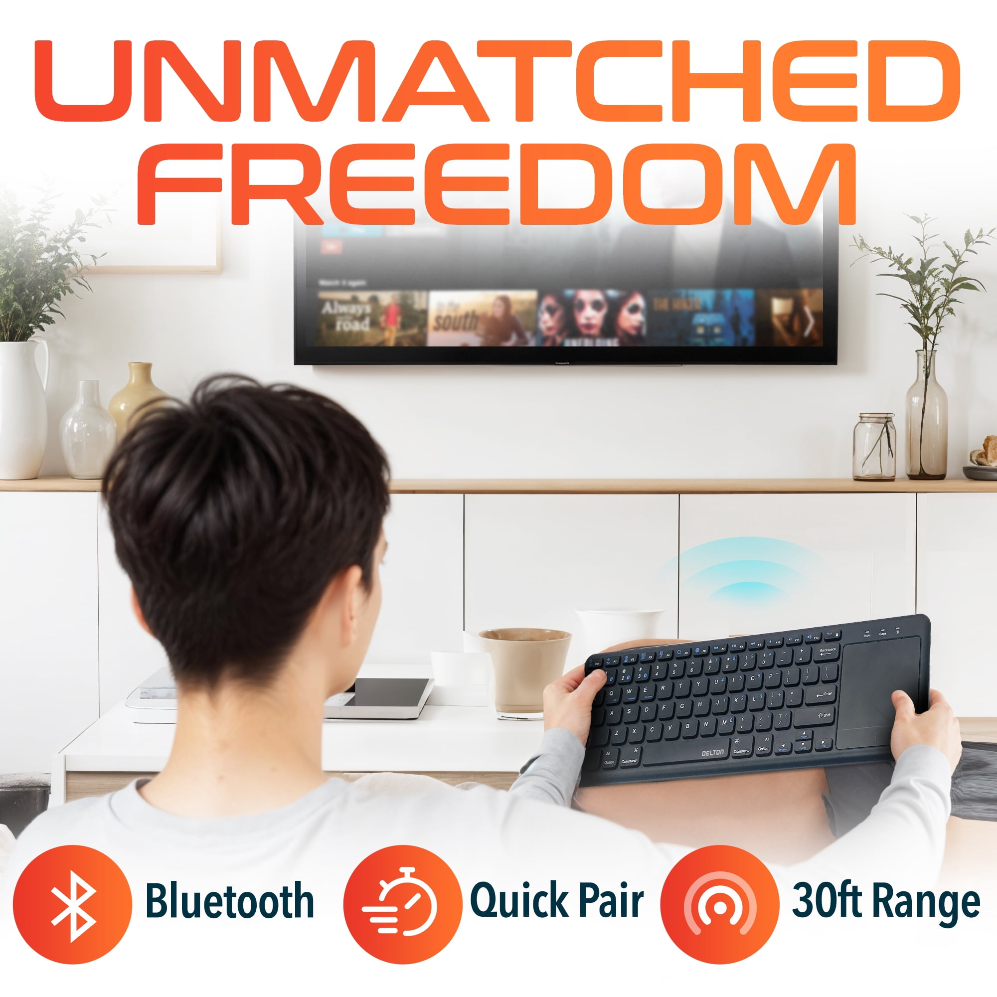 Delton N60 Computer Wireless Keyboard with Touchpad, Small Portable Computer Keyboard, Mini Bluetooth Keyboard With Built-in Touchpad For Laptop/pc/tablets/ and Phones - Black