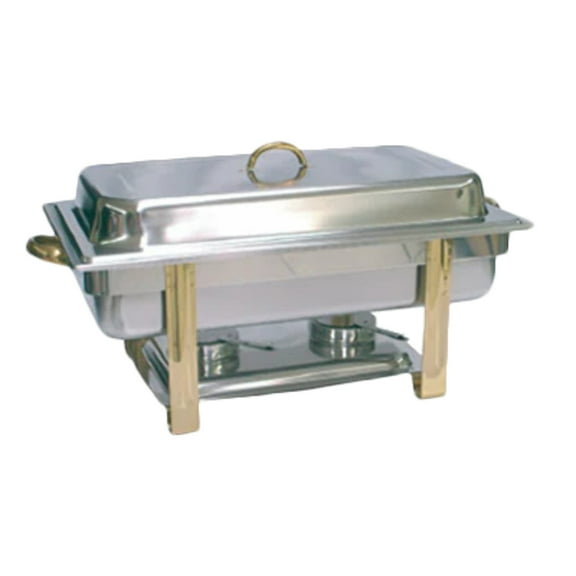 Excellante Stainless steel 8 quart gold accented oblong chafer, comes in set