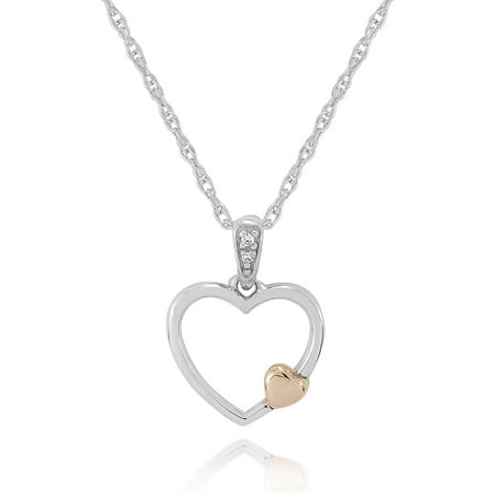 Diamond Accent Two-Tone Sterling Silver and 18kt Rose Gold over Silver Open Heart Pendant, 18