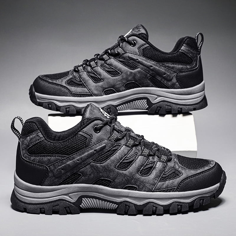 Men's Suede & Mesh Hiking Shoes, Breathable Outdoor Trail Sneakers, Non-Slip Rubber Outsole, Shock Absorption Comfortable Footwear for Trekking, Camping, and Daily Outdoor Activities