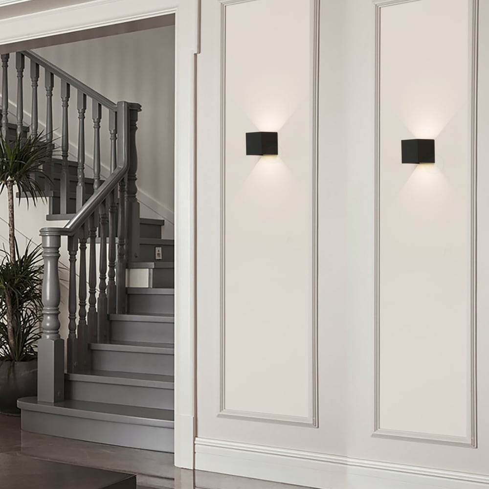Modern Wall Sconce LED Waterproof Wall Lamp Aluminum with Adjustable Beam 10-Watt 4000K Cool White Indoor Outdoor for Bathroom Bedroom Corridor Living Room Stairs and Garden, Black Set of 2