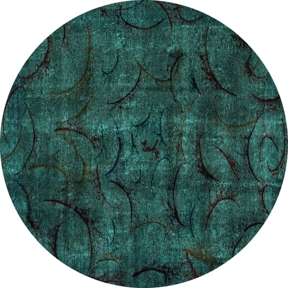 Ahgly Company Machine Washable Indoor Round Abstract Turquoise Blue Modern Area Rugs, 6' Round