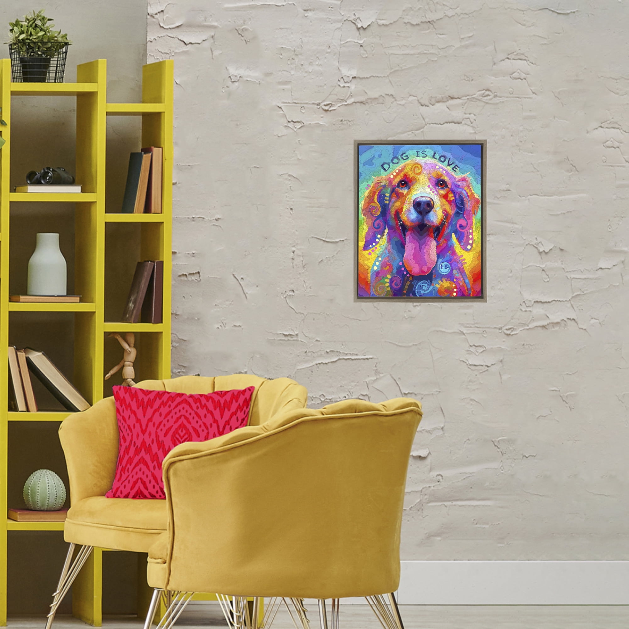 Dog Is Love Swirled Pattern Brown Framed Floater Canvas Wall Art, design by Dean Russo- Evolution Collection