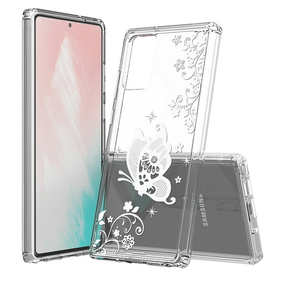 Beyond Cell compatible with Galaxy Note 20 (2020) Case, Transparent Clear Shock Absorption Cushion Bumper Corner Soft TPU   PC Cover LACE BUTTFLY