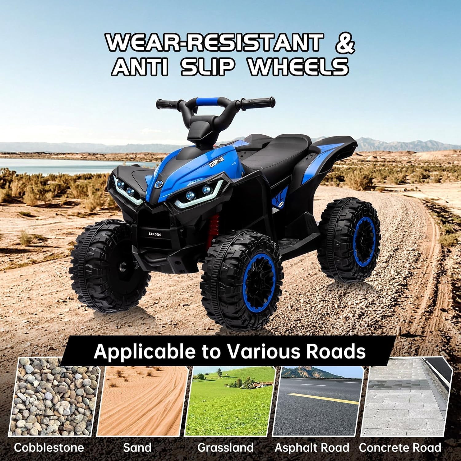 Roromall 12V Kids Ride On ATV, Battery Powered, Electric 4-Wheeler with Music, Led Lights, High and Low Modes, USB, Treaded Tires, Suitable for Boys and Girls