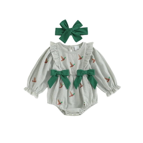 BemeyourBBs Baby Girls Striped Romper Long Sleeve Bubble Jumpsuit with Headband