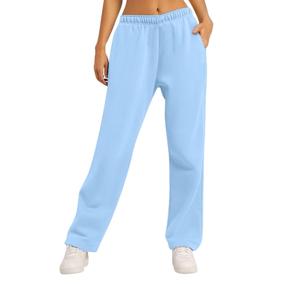 Wide Leg Sweatpants Women 2026 Trendy Fleece Lined Baggy Sweat Pants Athletic Lounge Sweatpant with Pockets Blue L