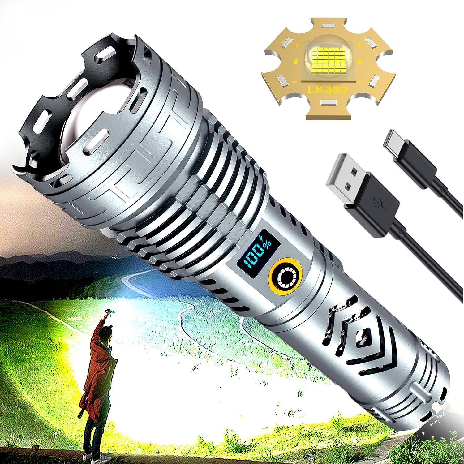 Flashlights High Lumens Rechargeable LED Flashlight, Super Bright