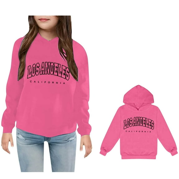 Hoodies Boys Kids City Name Letter Print Pink Hooded Long Sleeve Pullover Hoodie Sweatshirt Fall Winter Clothes Kids Clothes Girls Size 11-12 Years