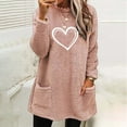 thumbnail image 2 of Busydd Womens Sweatshirts Fuzzy Fleece Winter Warm Long Sleeve Crewneck Sweatshirt Trendy Heart Print Pullover Tops Casual Oversized Thermal Sweatshirt with Pockets, 2 of 4
