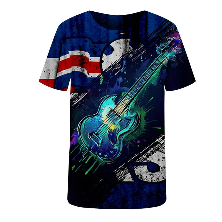 SMihono Clearance Comfortable Mens Blouses Crew Neck Short Sleeve Active  Fashion Cool Guitar 3D Digital Print T Shirts for Men Loose Casual Novel  and Unique Male Leisure Blue 12 