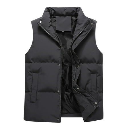 ZCFZJW Men s Outdoor Casual Stand Collar Outwear Padded Vest Coats Big and Tall Regular Fit Solid Color Full Zip up Jacket Tops with Pockets Black XXL